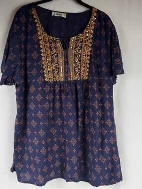 Bohemian Embroidered Navy Women’s Top